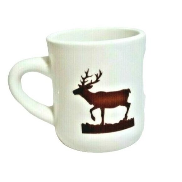 Elk Silhouette Coffee Tea Mug White Lodge Decor Brown on White Deer NEW - Picture 1 of 3